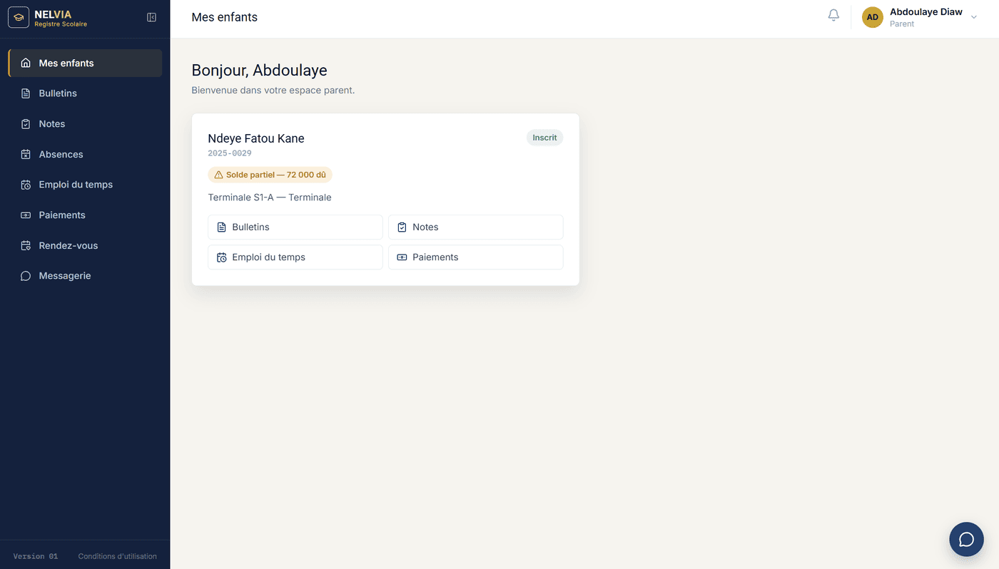 NELVIA parent portal